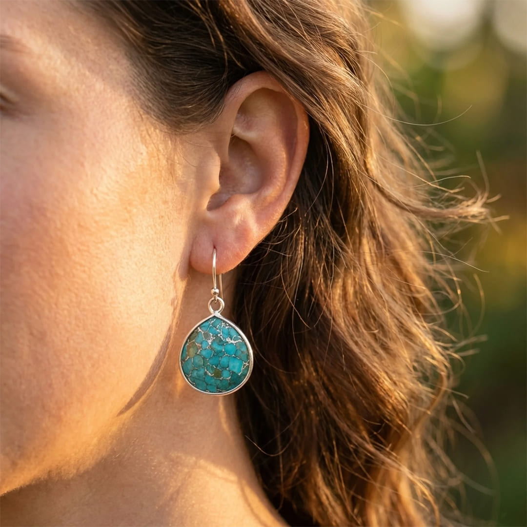 Bohemian Gold Texture Turquoise Earrings