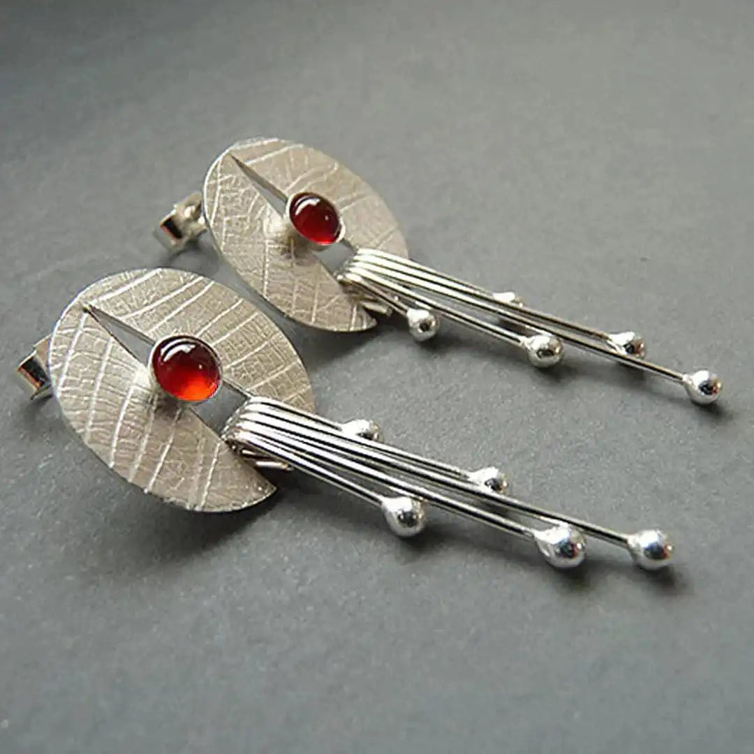 Hollow Red Stone Dangle Earrings