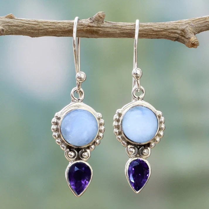 Antique Moonstone Purple Crystal Dangles