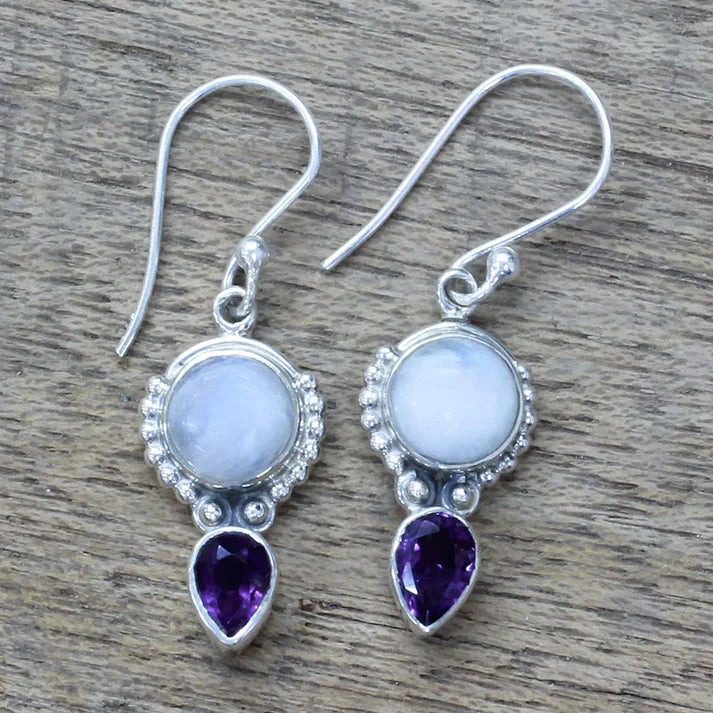 Antique Moonstone Purple Crystal Dangles