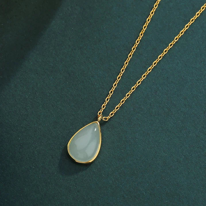 Dainty Teardrop Green Chalcedony Necklace