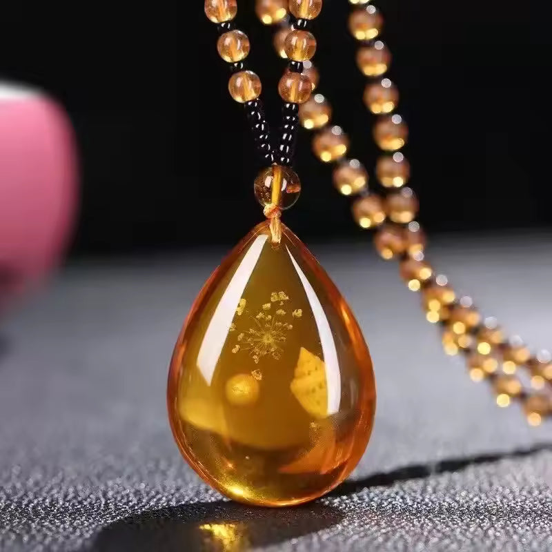 Amber Floral Embeded Necklace