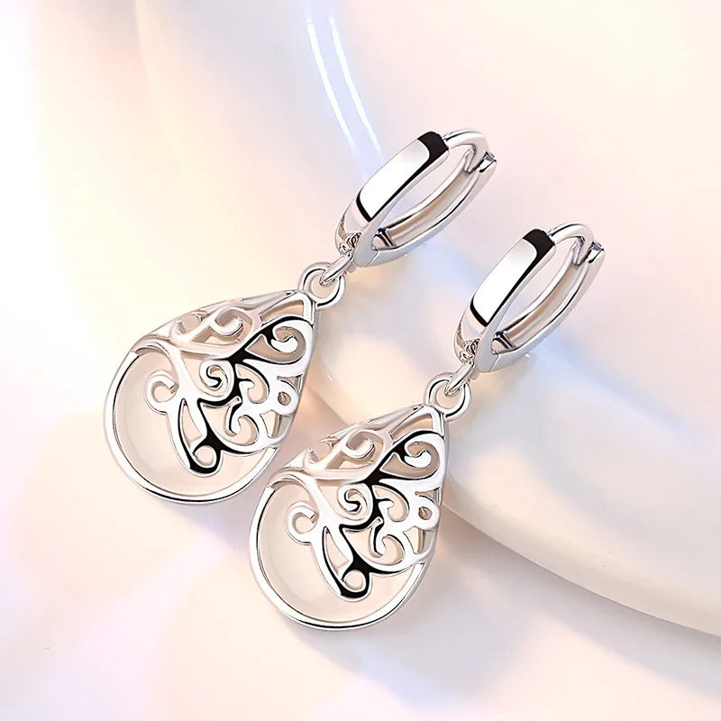 Opal Filigree Teardrop Hoop Earrings
