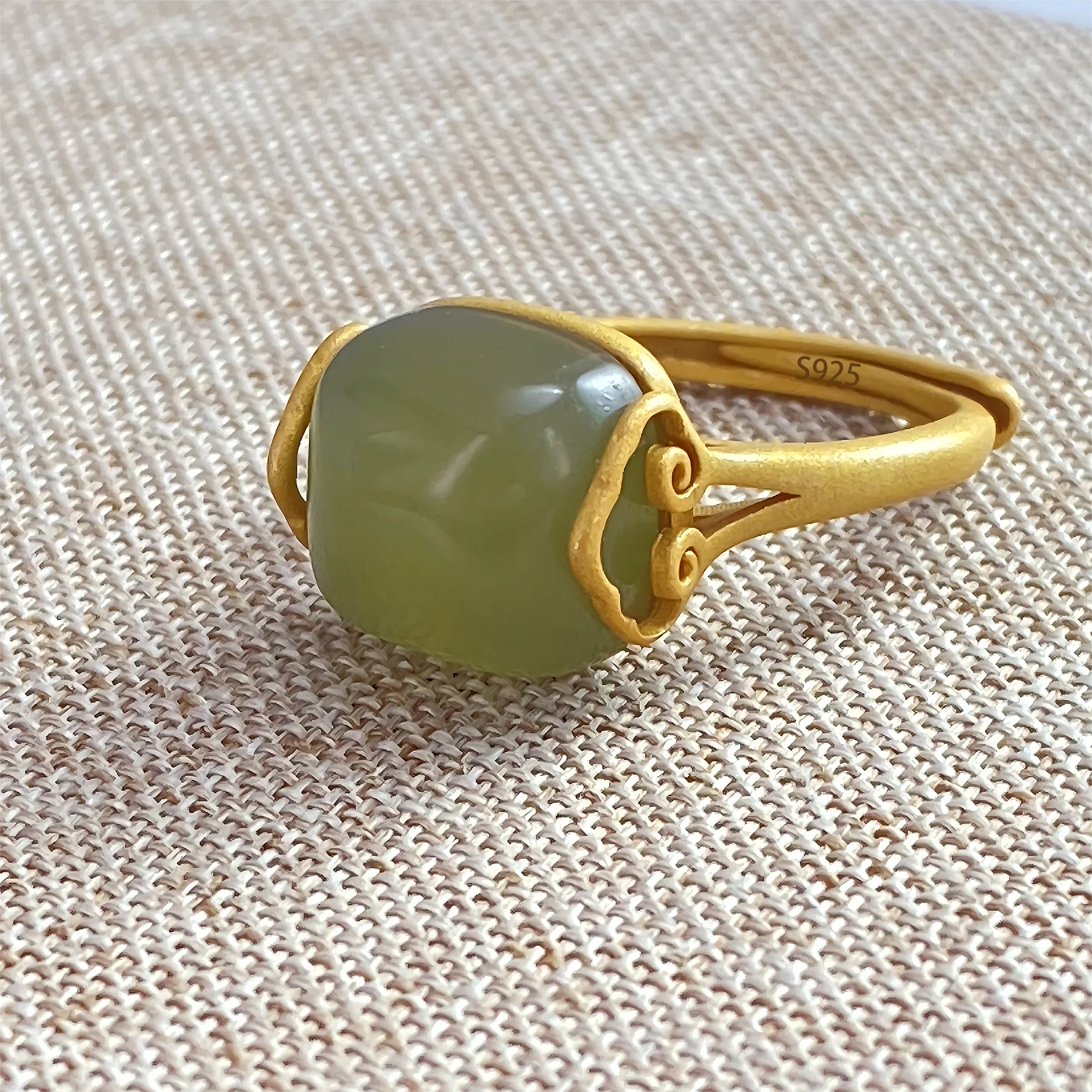 Polished Jade Square Stem Ring