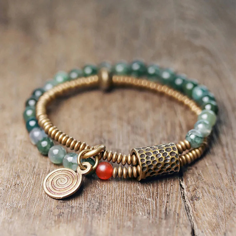 Moss Jade Double Layer Boho Bracelet