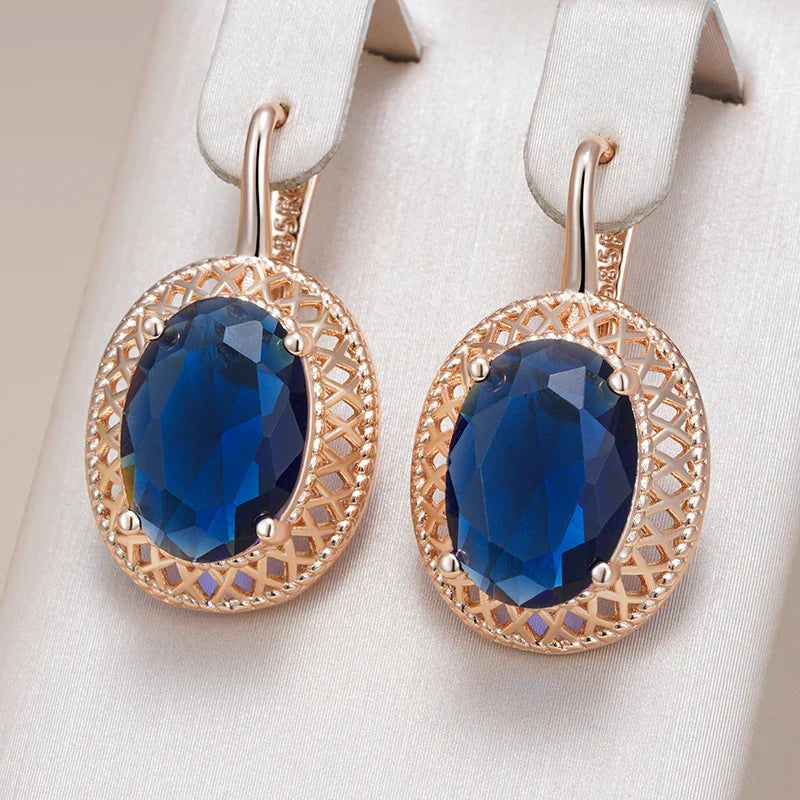 Trendy Oval Blue Zircon Drop Earrings