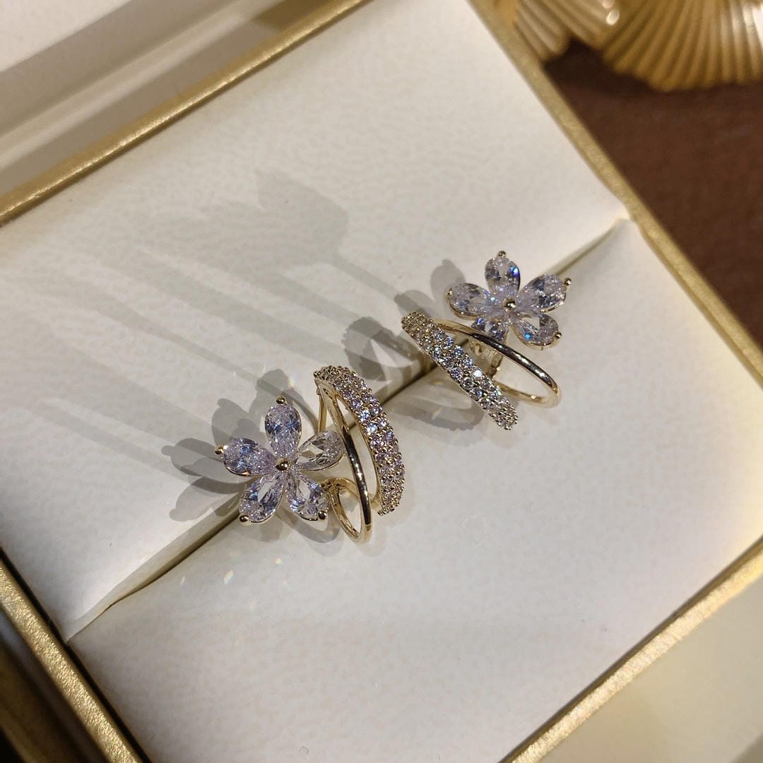 Gold Floral Earrings with Zirconia