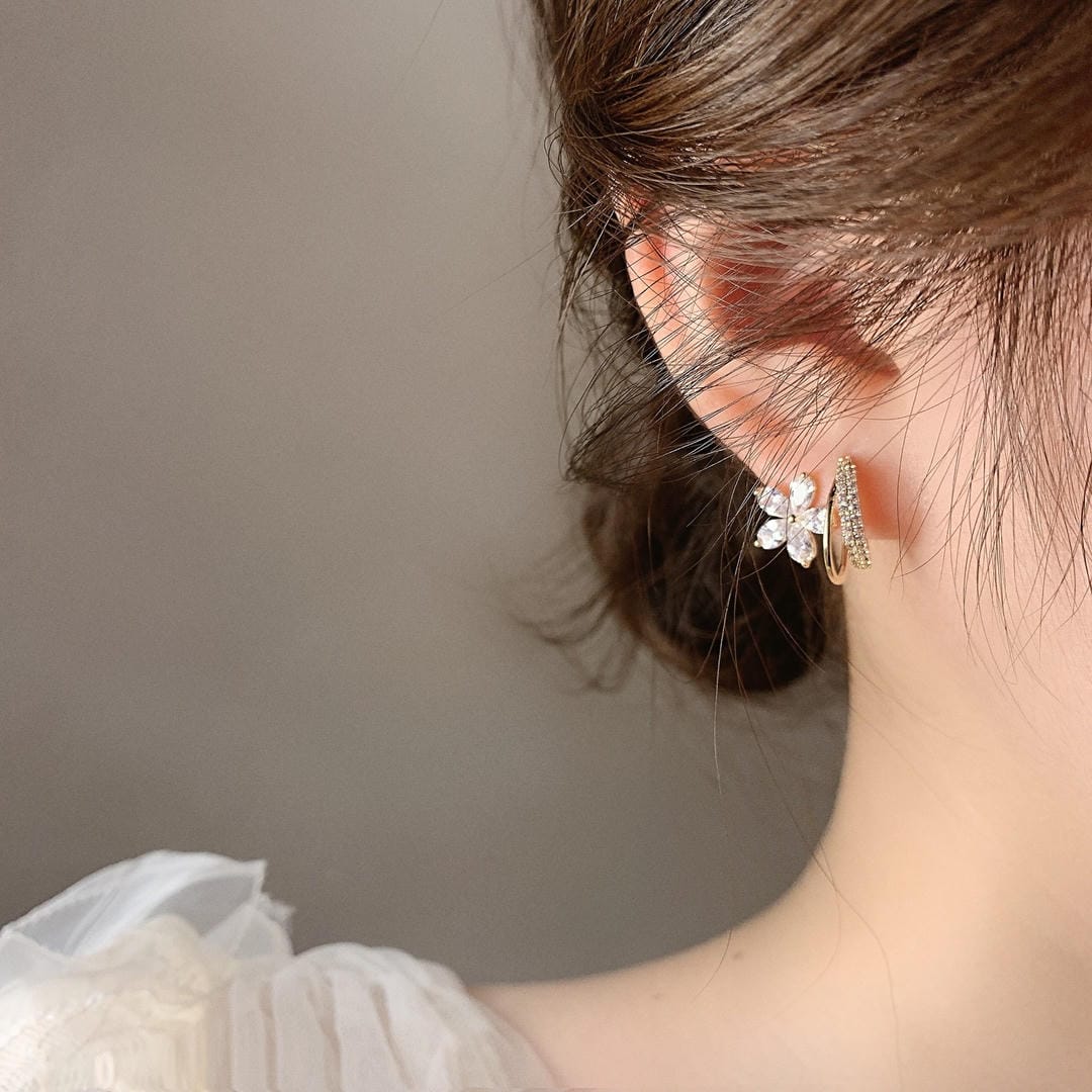 Gold Floral Earrings with Zirconia