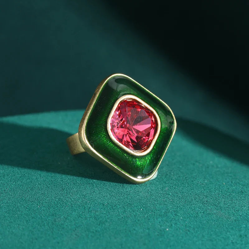 Square Duo Crystal Cocktail Ring