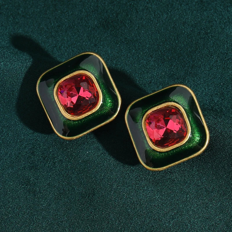 Square Duo Crystal Stud Earrings