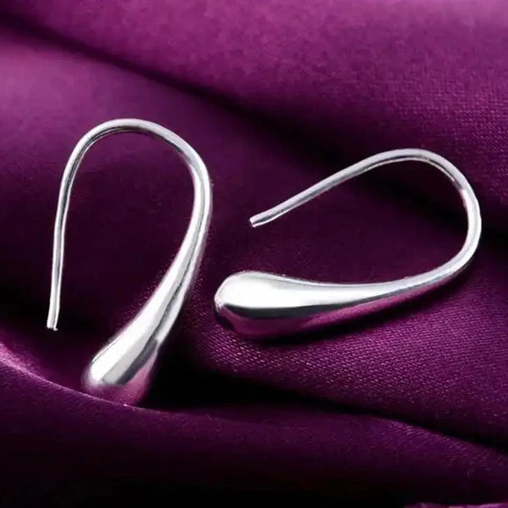 Sterling Silver Water Drop Hoop Earrings