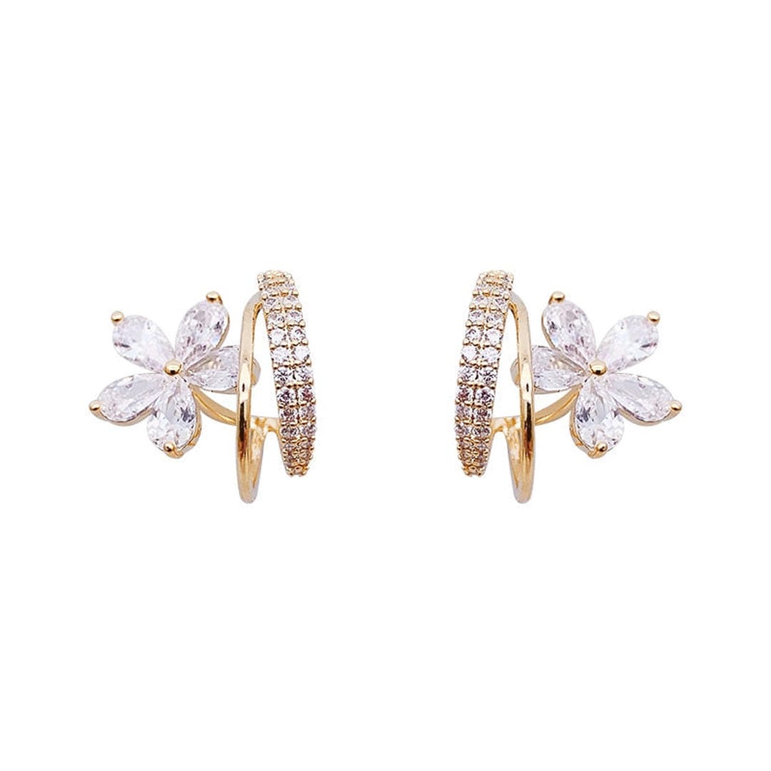 Gold Floral Earrings with Zirconia