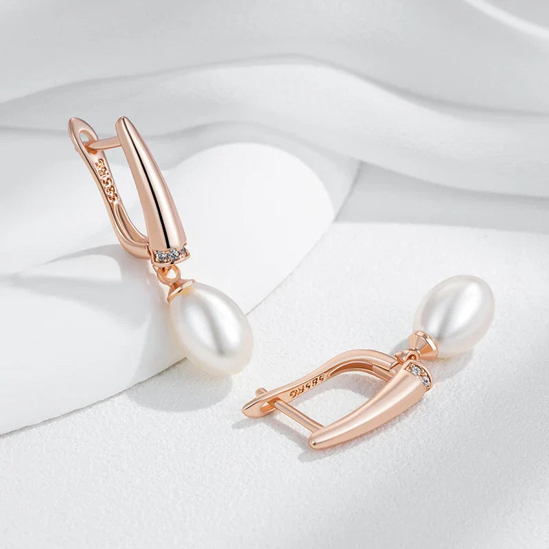 Elite Rose Gold Pearl Drop Earrings