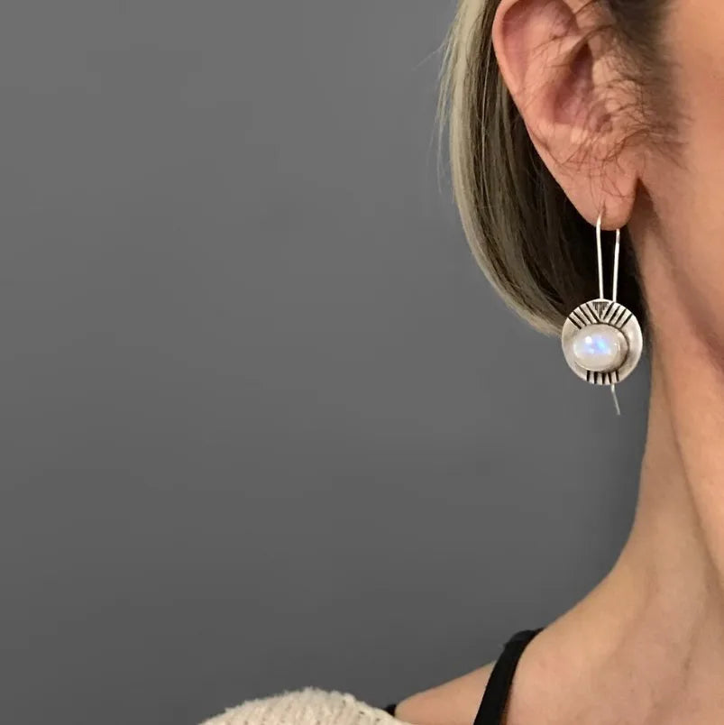 Rustic Tribal Silver Moonstone Drops