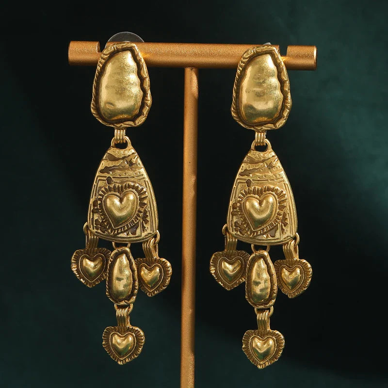 Gothic Carved Heart Dangle Earrings
