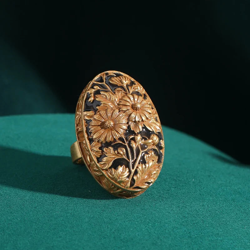 Art Deco Floral Engrave Ring