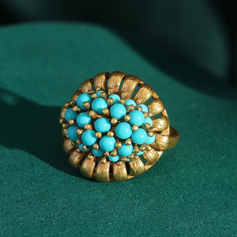 Victorian Turquoise Cluster Gold Ring