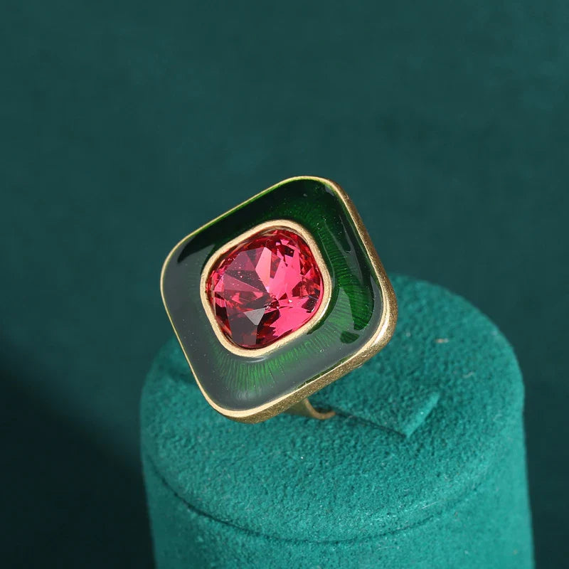 Square Duo Crystal Cocktail Ring