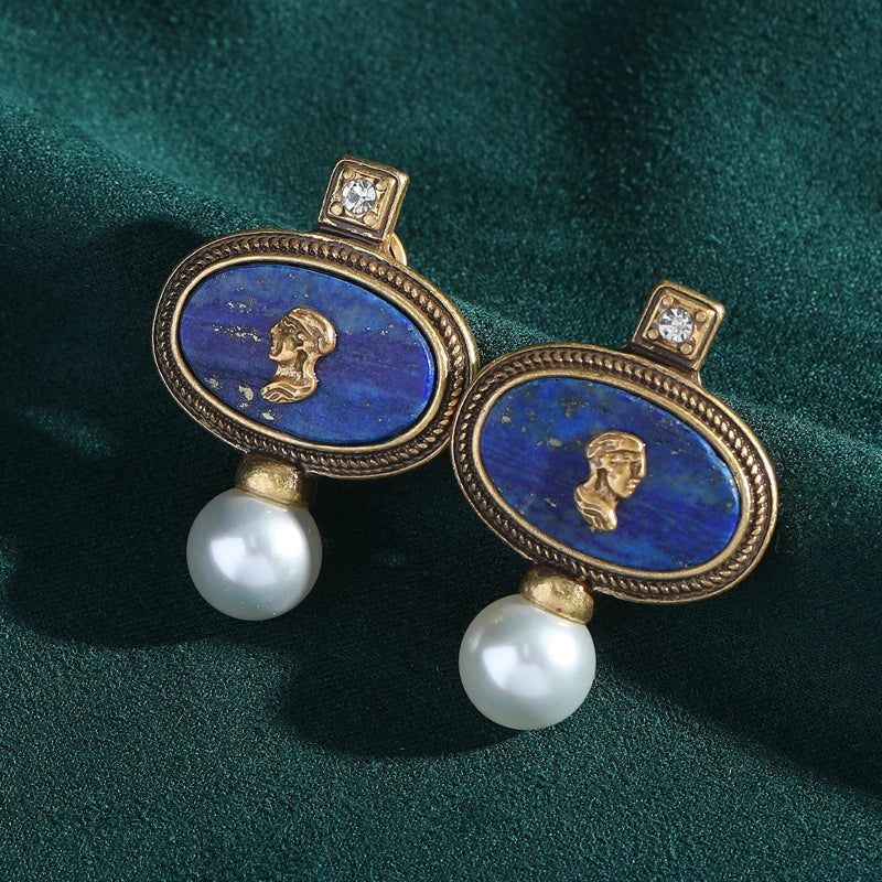 Antique Carving Portraits Pearl Earrings