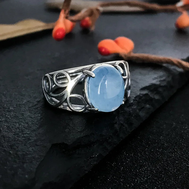 Silver Swirl Oval Stone Ring