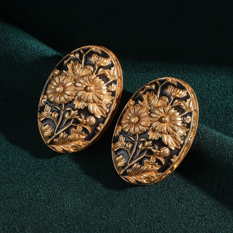 Art Deco Floral Engrave Earrings