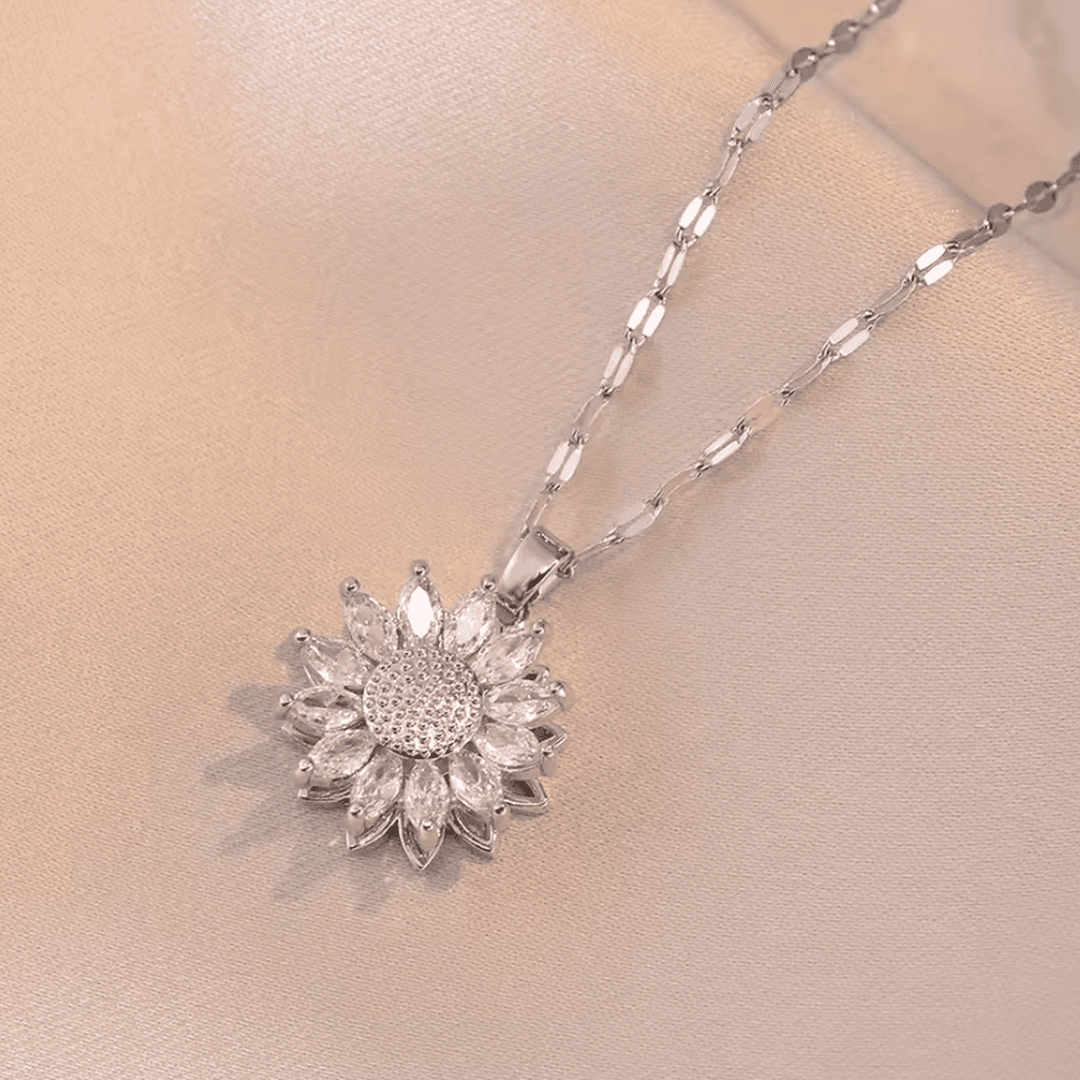 Trendy Silver Sunflower Zircon Necklace & Earrings set
