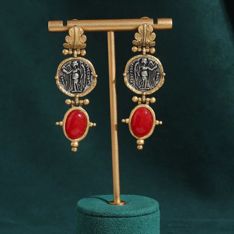 Artistic Carving Oval Drop Earrings