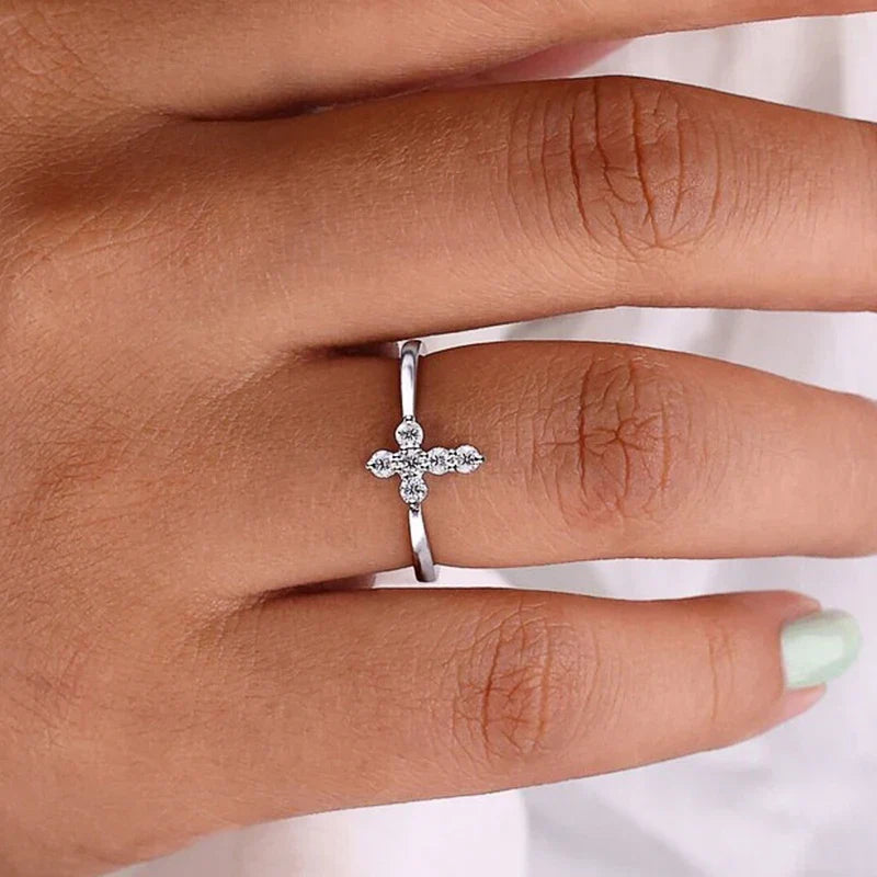 Dazzling Chic Zirconia Cross Ring