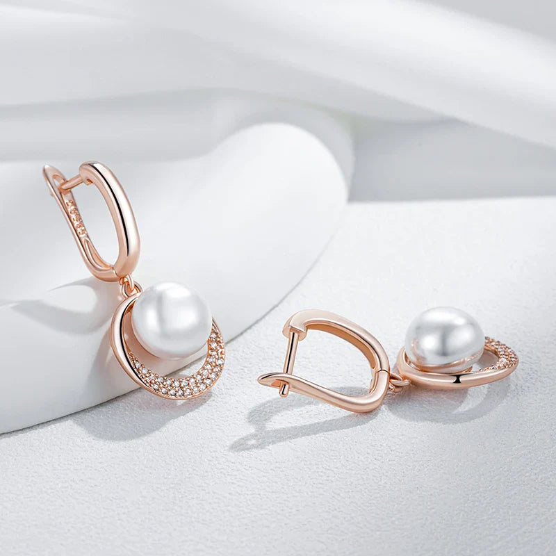 Iconic Rose Gold Pearl Dangle Earrings