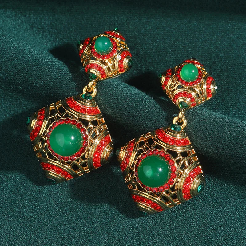 Retro Emerald Link Statement Earrings
