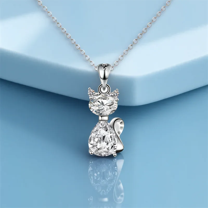 Sterling Silver Zirconia Feline Necklace