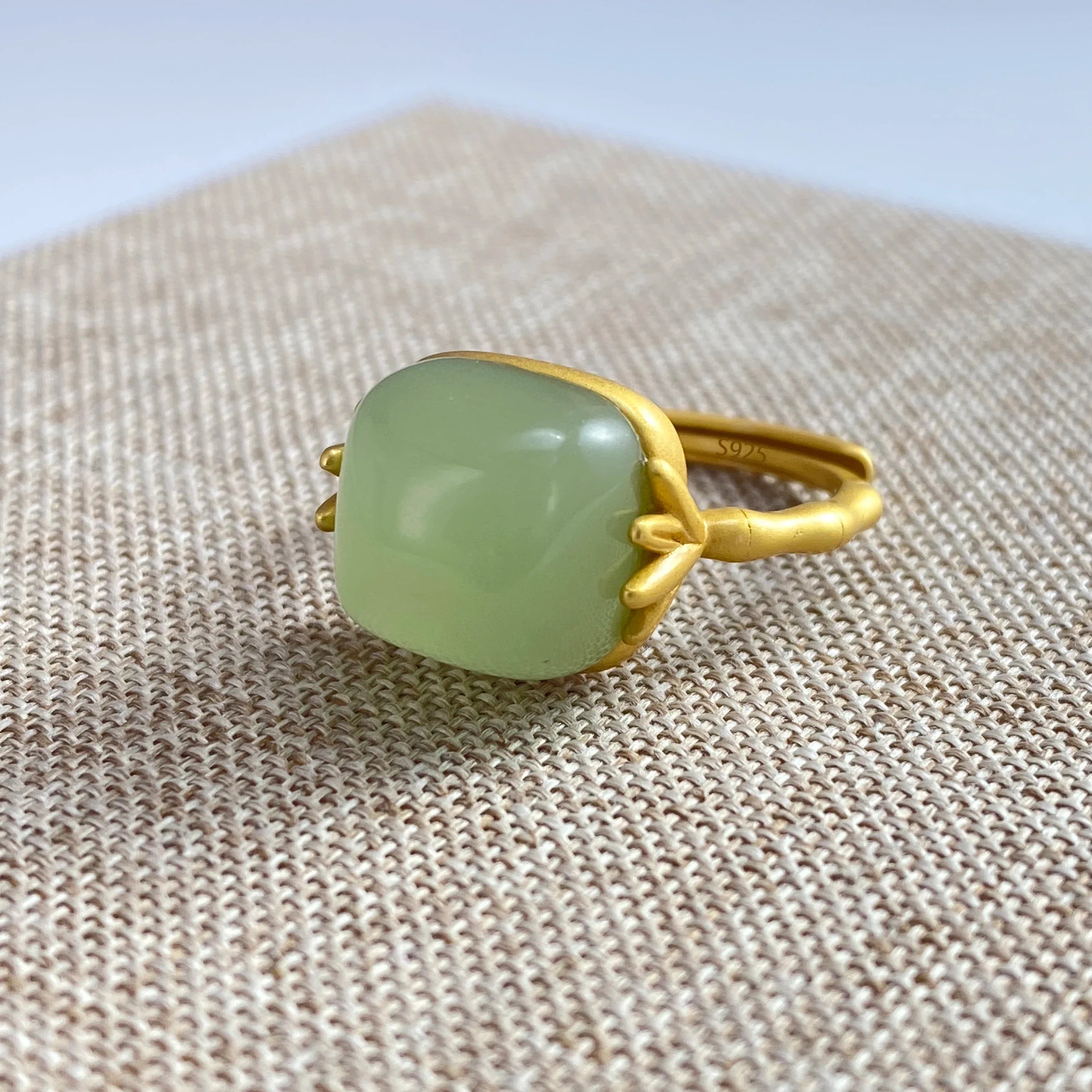 Polished Jade Square Ring