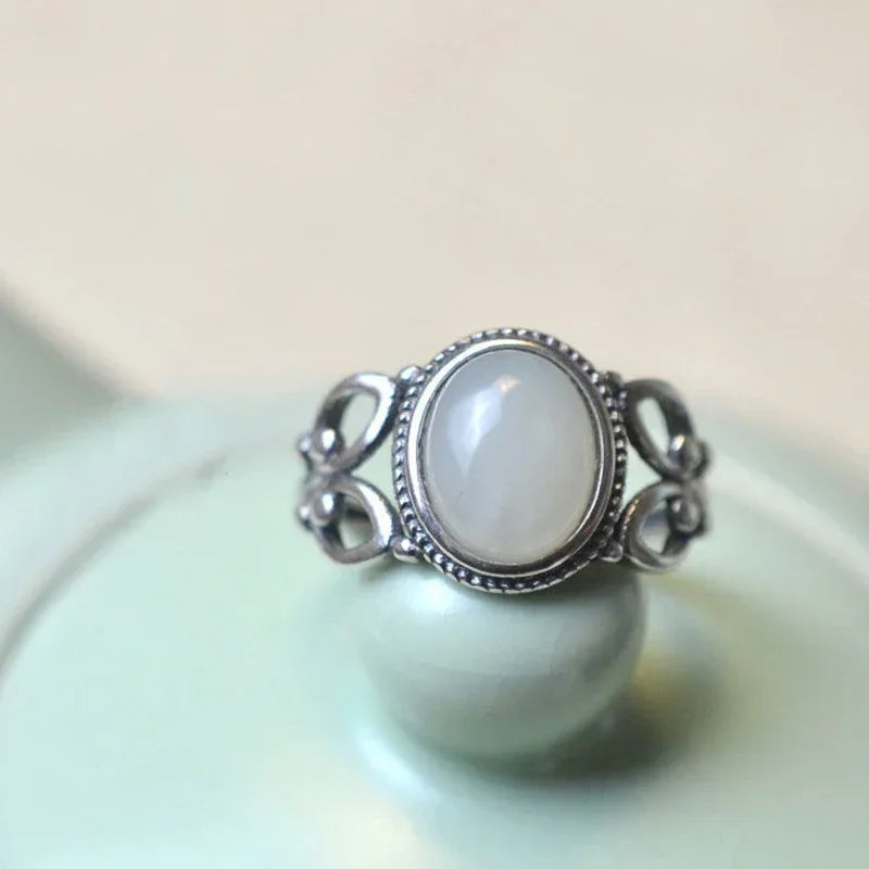 Silver Craft White Jade Ring