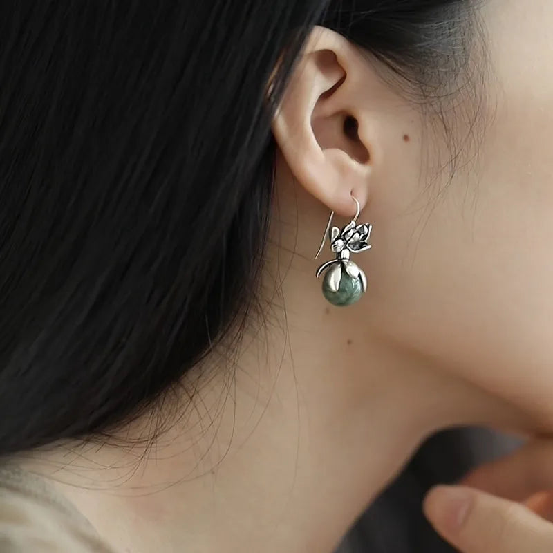 Ethnic Round Jade Bead Earrings