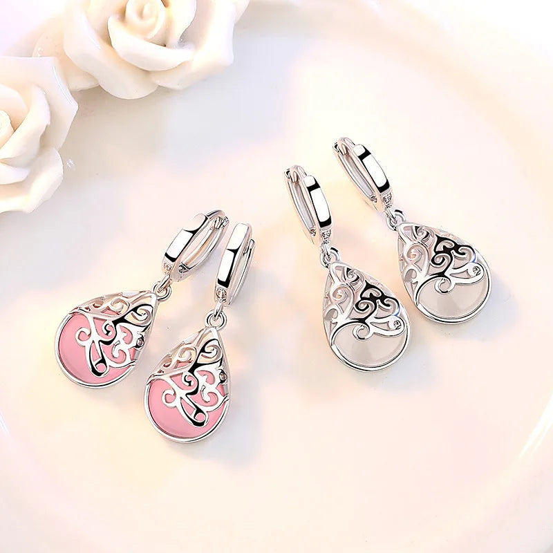 Opal Filigree Teardrop Hoop Earrings