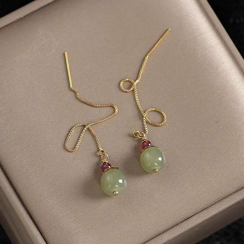 Jade Pearl Drop Gold Earrings