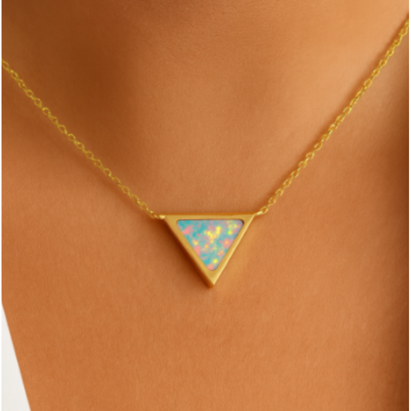 Dainty Gold Triangle Opal Necklace
