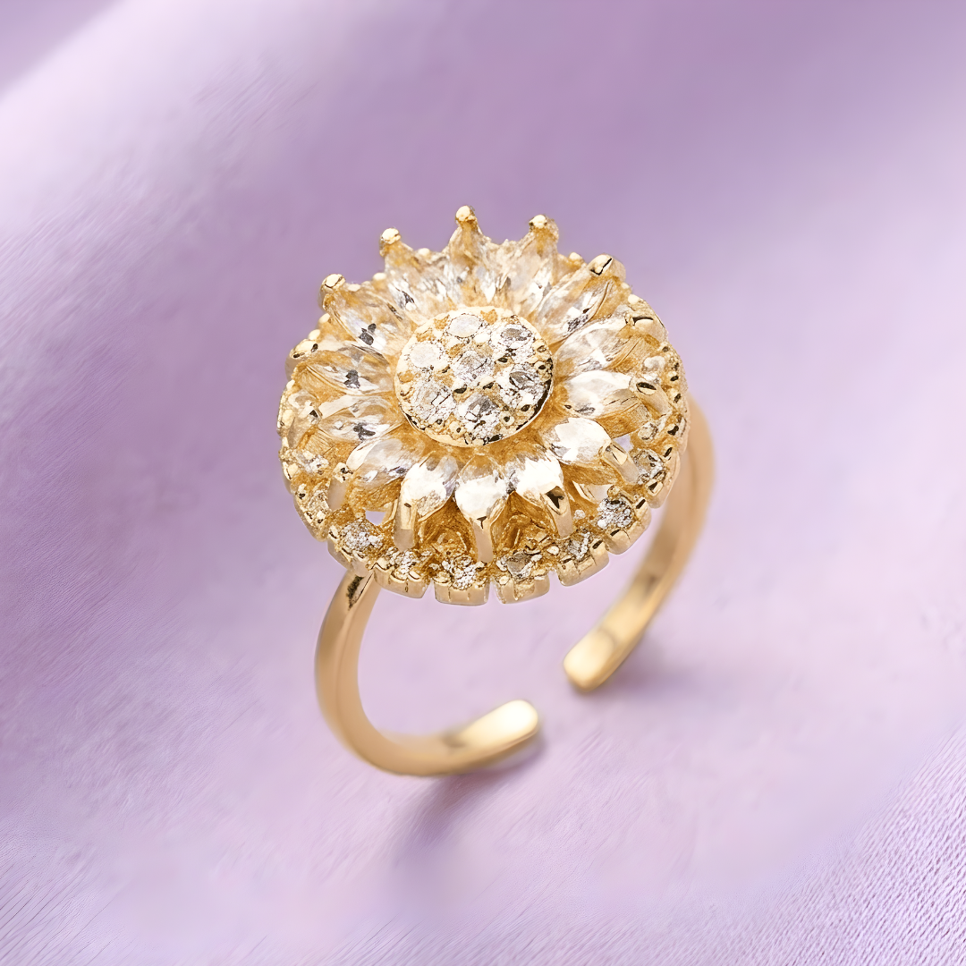 Zirconia Sunflower Charm Ring