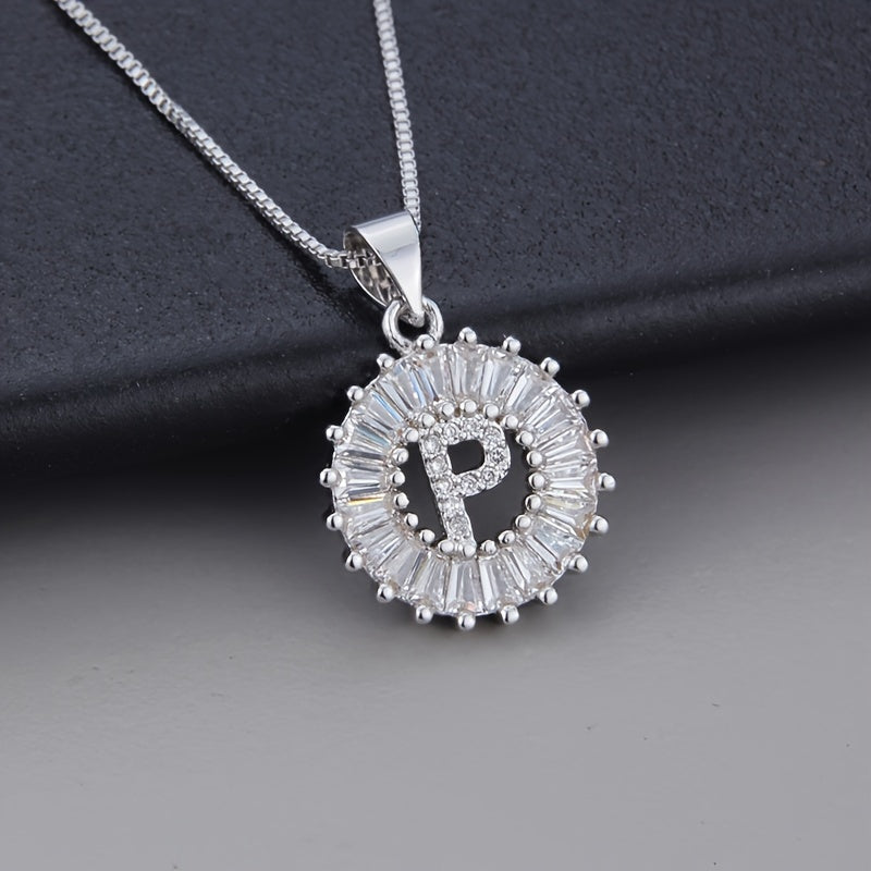 White Gold Initial Letter Zirconia Necklace