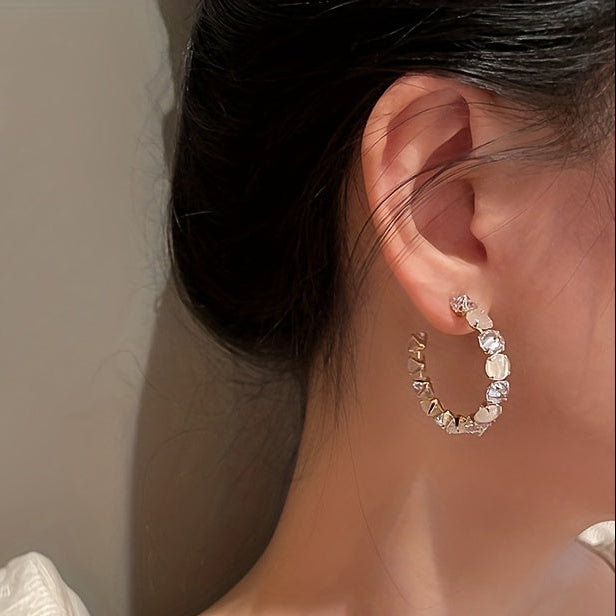 Inlaid Zirconia C-Shaped Hoop Earrings
