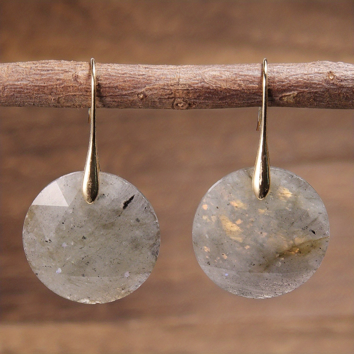Faceted Round Moonstone Gold Earrings
