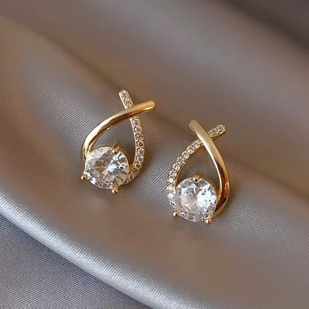 Golden Cross Zirconia Stud Earrings