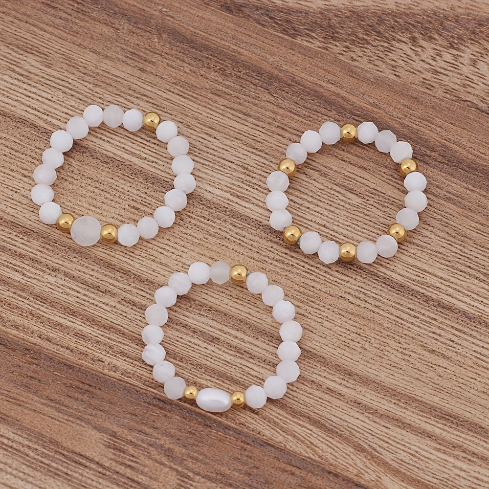 3pcs Set Amethyst Beaded Rings