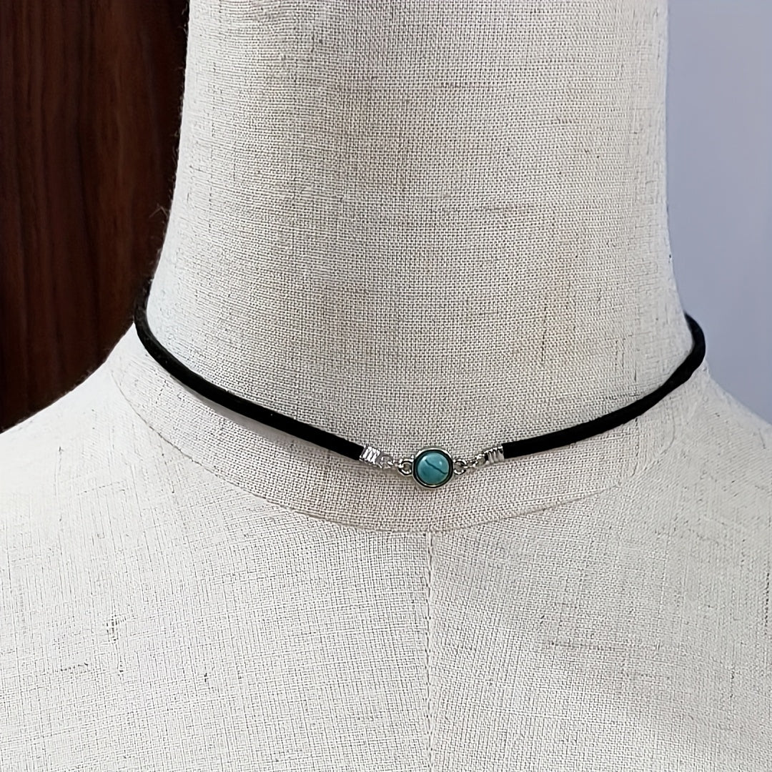 Minimal Opal Black Velvet Choker Necklace