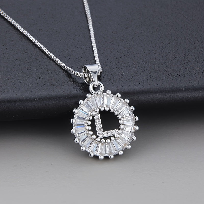 White Gold Initial Letter Zirconia Necklace