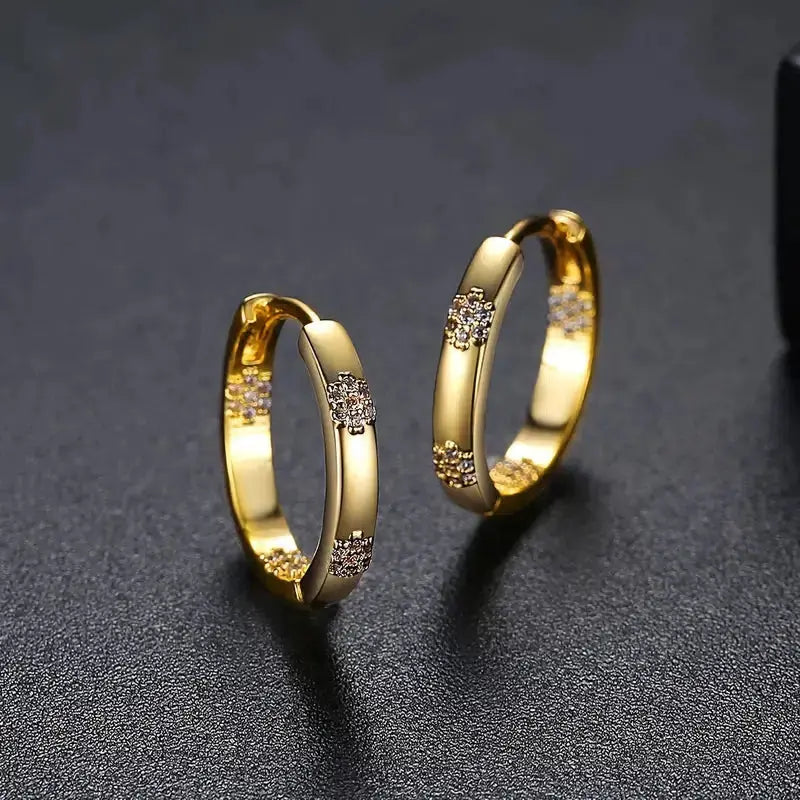 Vintage Circle-Shaped Earrings with Golden Flower