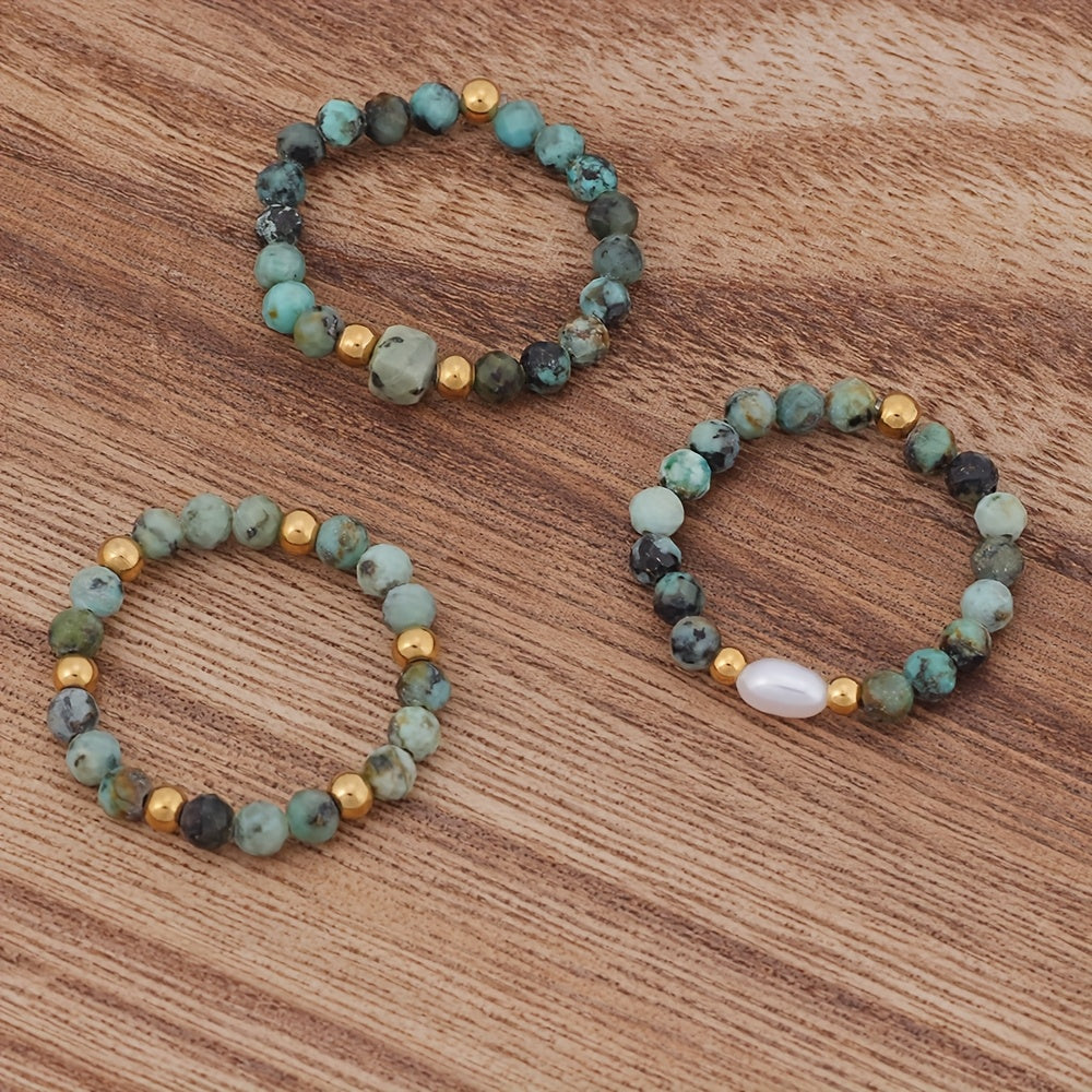 3pcs Set Amethyst Beaded Rings