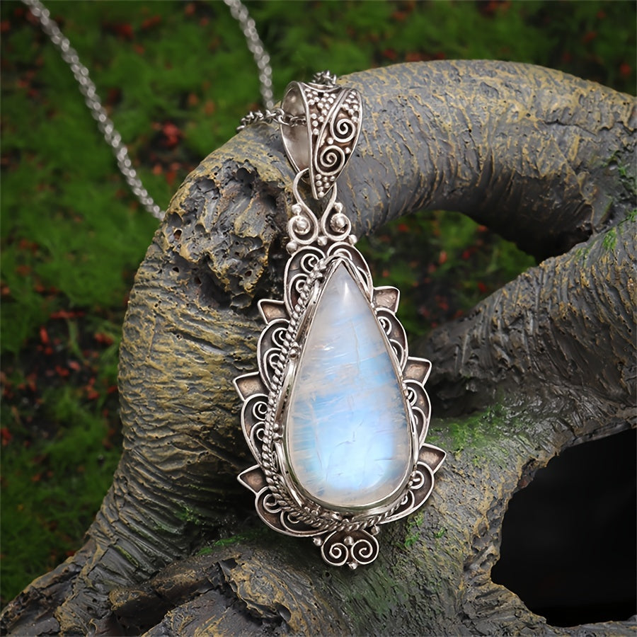 Vintage Moonstone Teardrop Pendant Necklace
