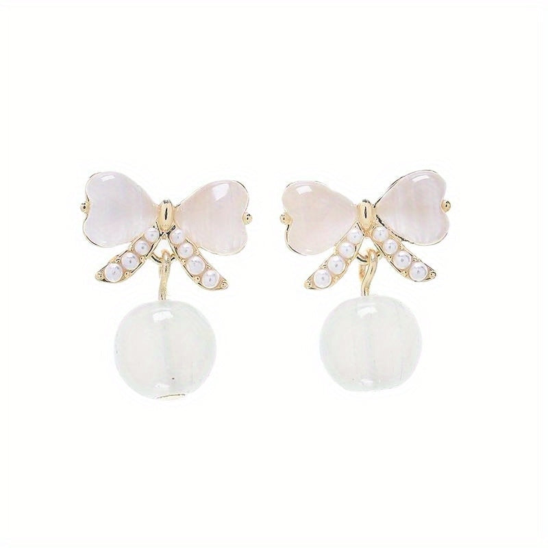 Bead Bow Stud Earrings