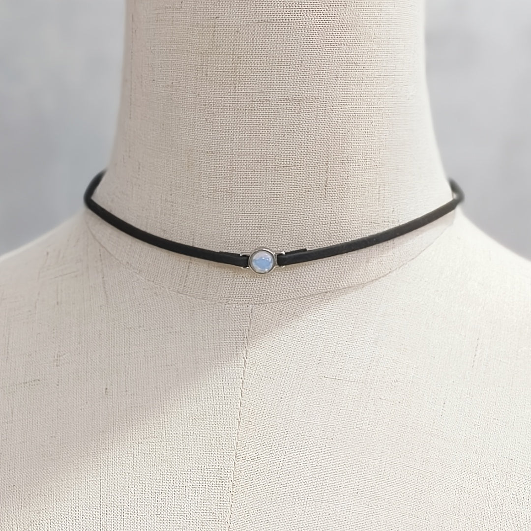 Minimal Opal Black Velvet Choker Necklace